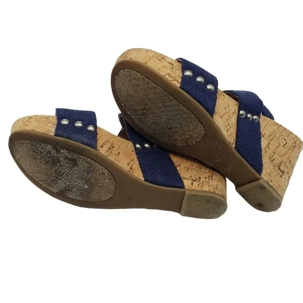 Lucky Brand Cork Wedge Sandal Blue Elastic Makayla Style Sz 6B/36